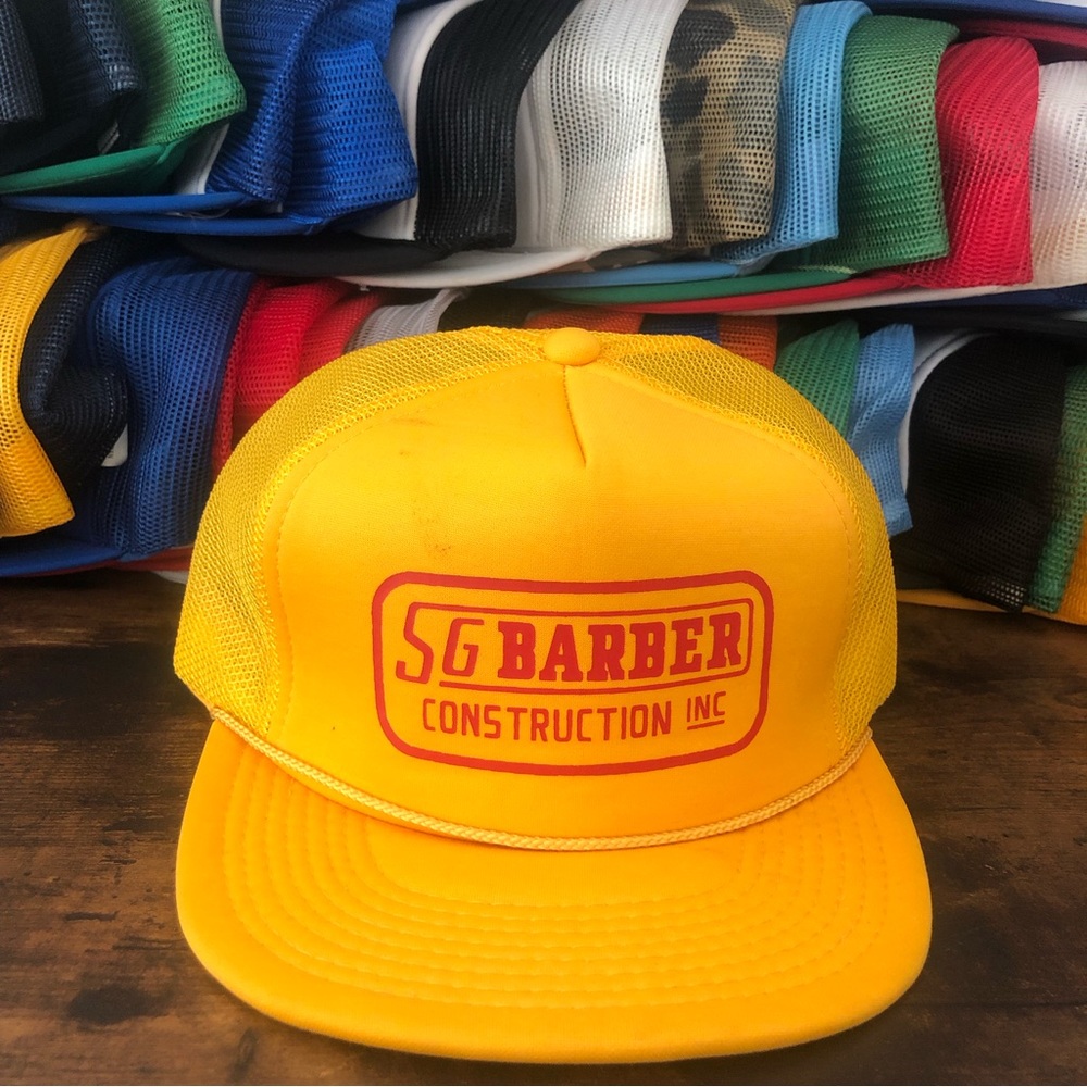 Hanes Vintage 80s Streetwear SG Barber construction inc rope mesh Trucker Hat